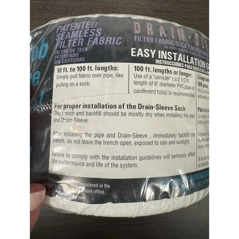 Drain sleeve‎ filter fabric sock for perforated drain pipe. prevents clogging